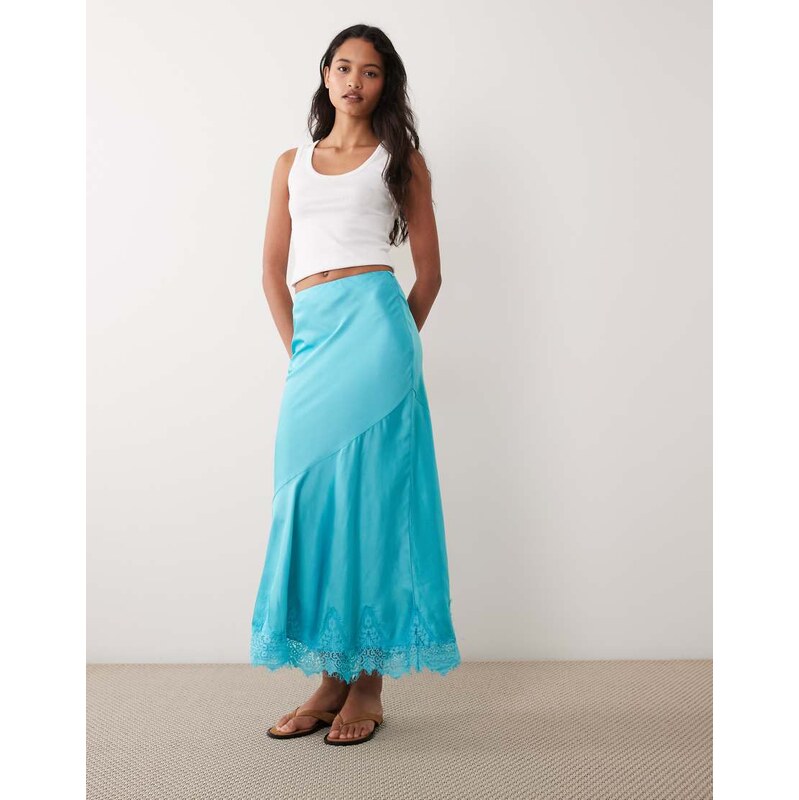 ASOS DESIGN lace hem fishtail maxi skirt in blue