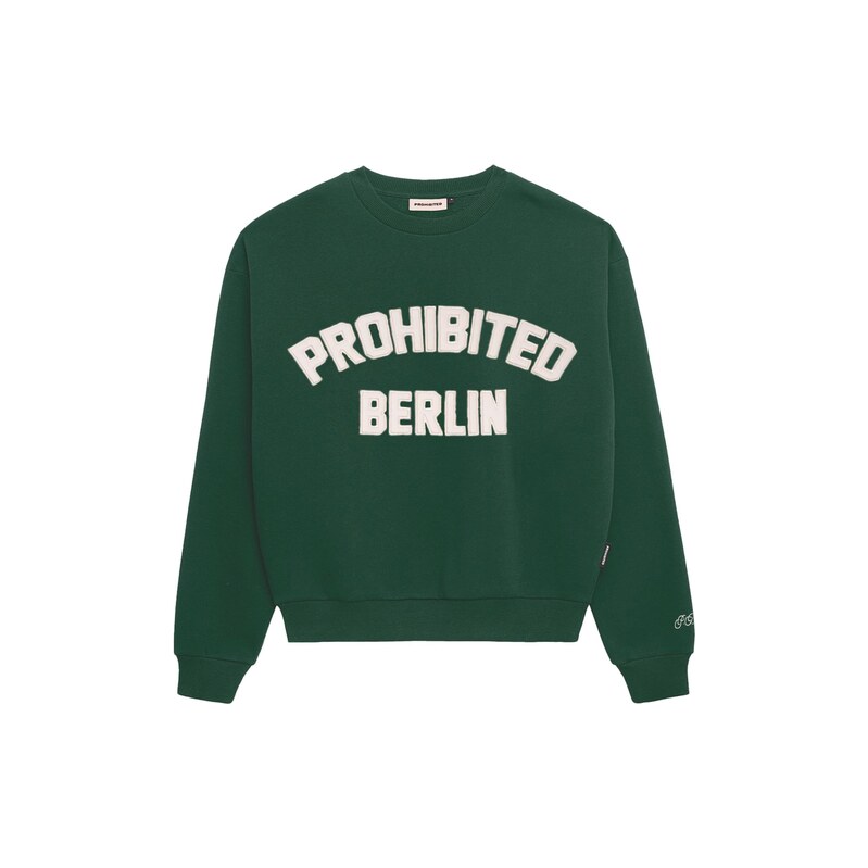 Prohibited Mikina Berlin tmavě zelená / barva bílé vlny