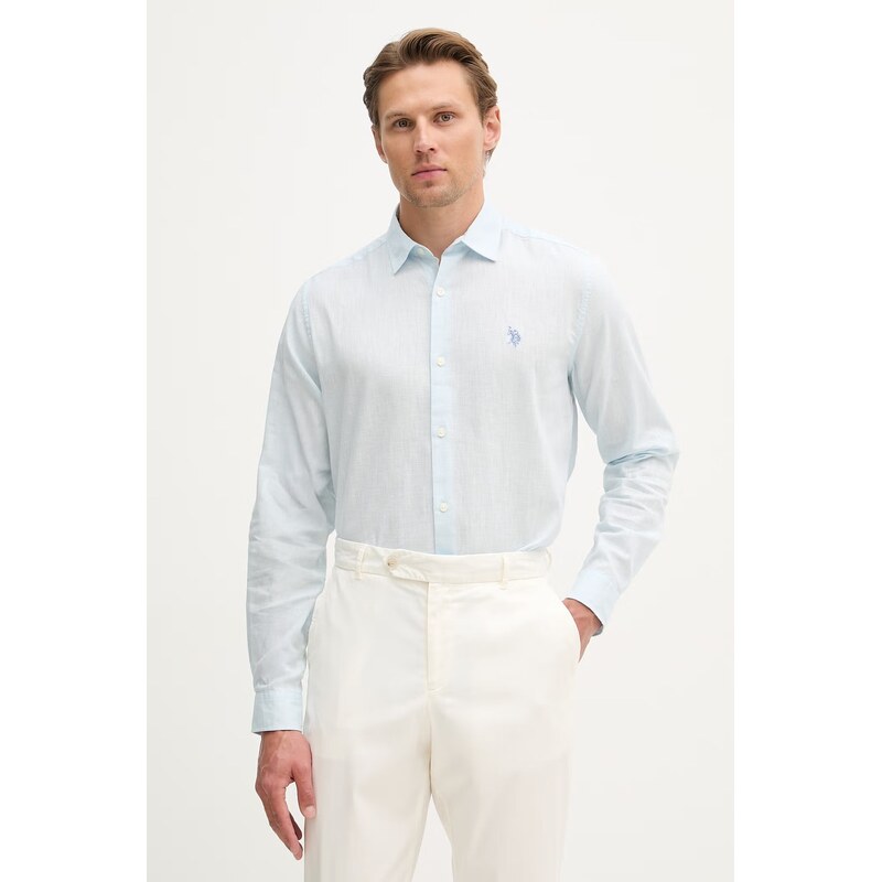 U.S. Polo Assn. košile pánská s bavlnou LINEN BLEND LS