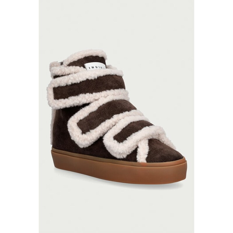 Inuikii kotníkové boty dámské semišové Shearling Velcro Wedge