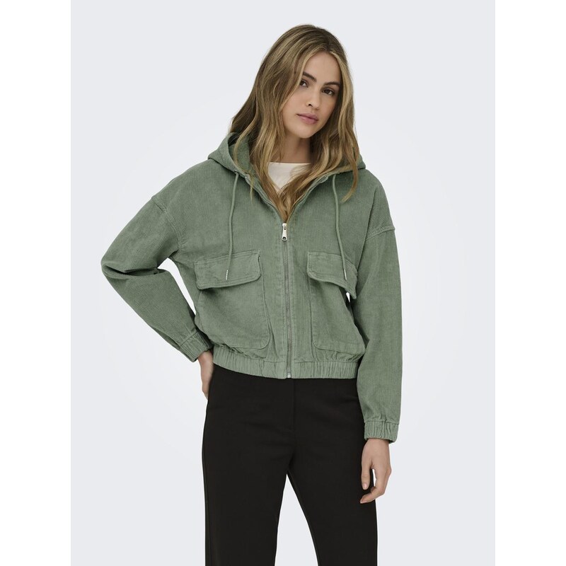 Dámská zelená kordová bunda s kapucí Only OnlKenzie Cord Jacket