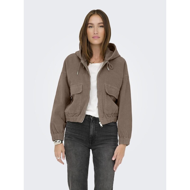 Dámská hnědá kordová bunda s kapucí Only OnlKenzie Cord Jacket