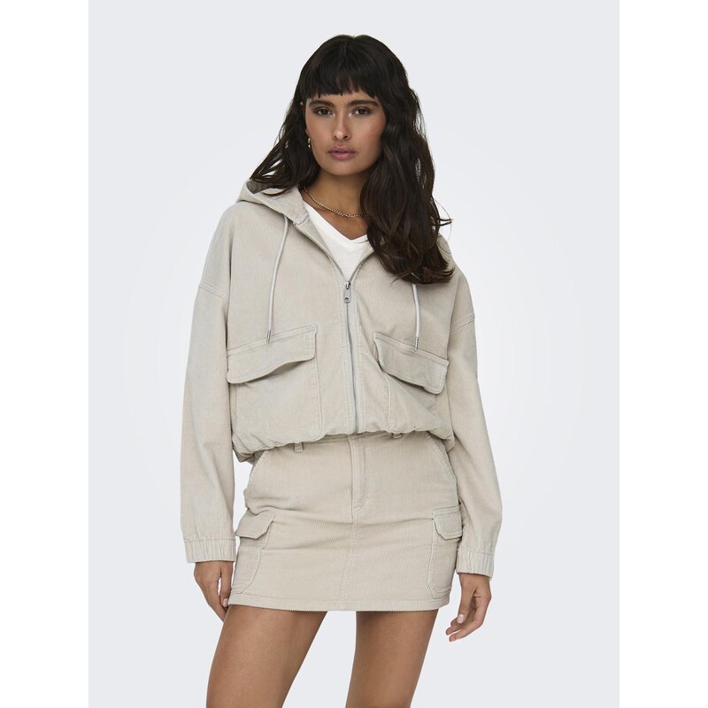 Dámská béžová kordová bunda s kapucí Only OnlKenzie Cord Jacket