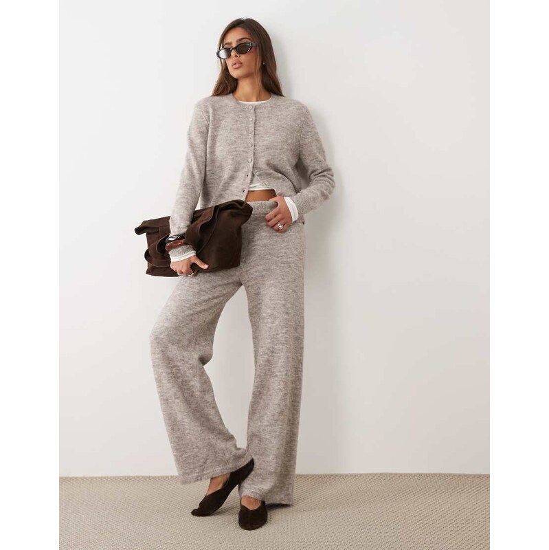 ASOS DESIGN wide leg trouser with wool co-ord in mushroom