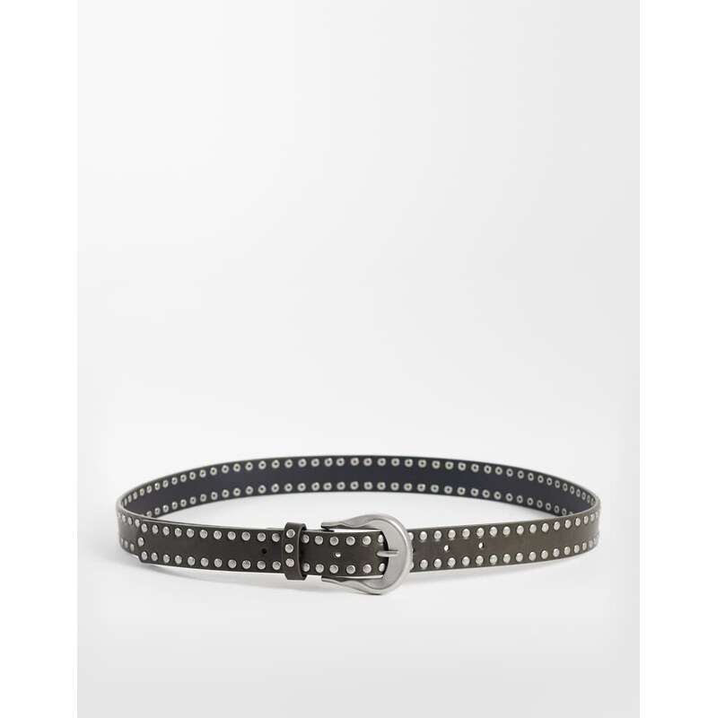 ASOS DESIGN wave molten buckle studded faux leather belt in