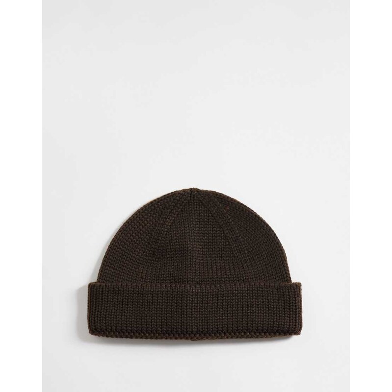 ASOS DESIGN knitted rib mini fisherman beanie in brown