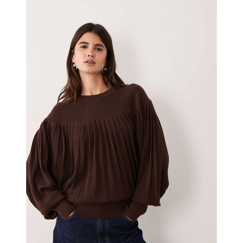 ASOS DESIGN crew neck knitted pleated long sleeve jumper in