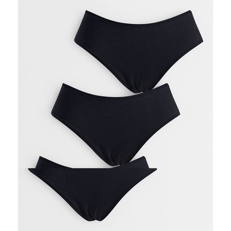 ASOS DESIGN 3 pack cotton mid coverage brazilian brief in black