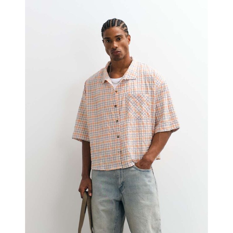 Reclaimed Vintage Short Sleeve Oxford in Multi Grid Check