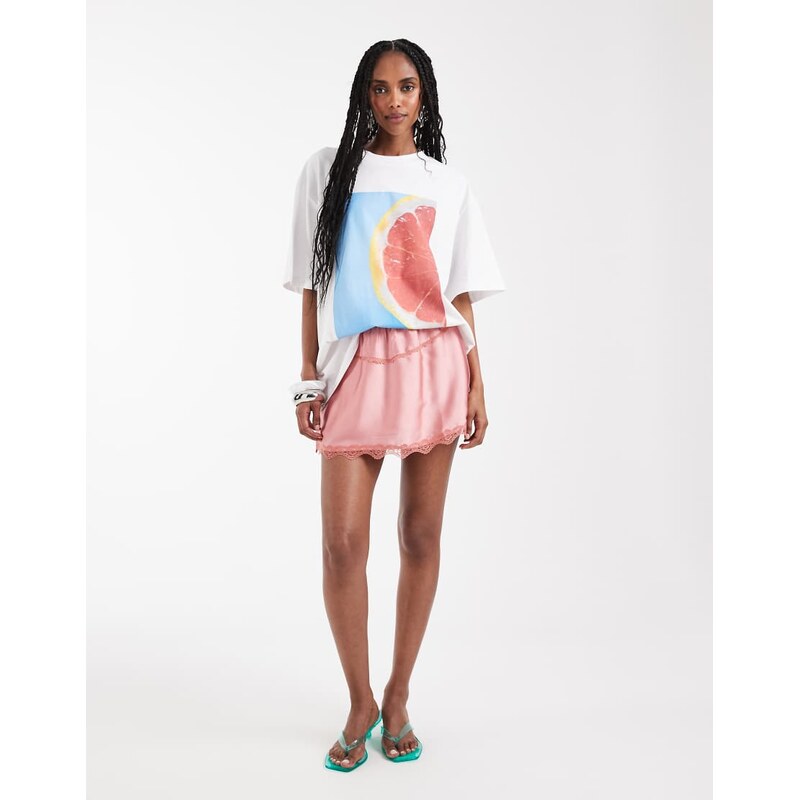 Cotton on satin lace mini skirt in pink