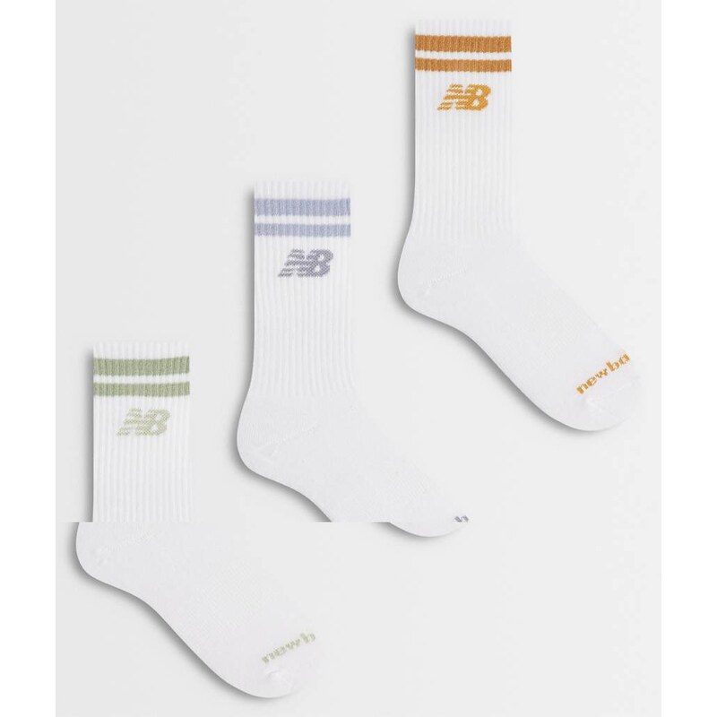 New Balance everyday stripe midcalf 3 pack socks in white