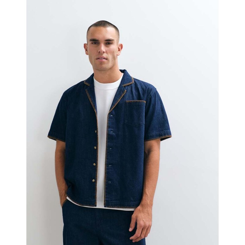 BLKVIS script denim patterned short sleeve shirt co-ord in blue