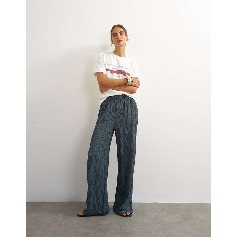 Topshop crinkle jersey wide leg trouser in slate-Grey
