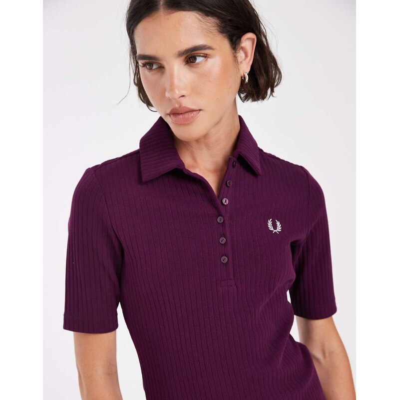 Fred Perry wide rib polo shirt in plum-Purple