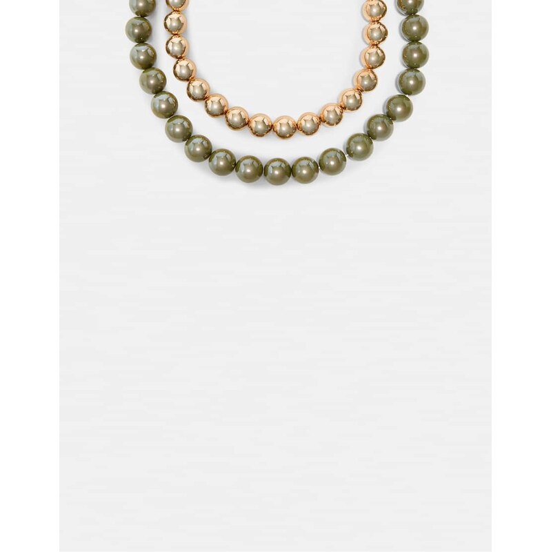 Stradivarius Set of 2 bead necklaces in khaki-Green