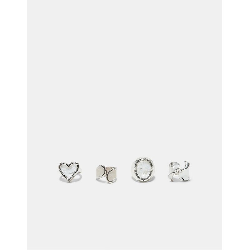 Stradivarius Set of 4 heart and lace rings in grey