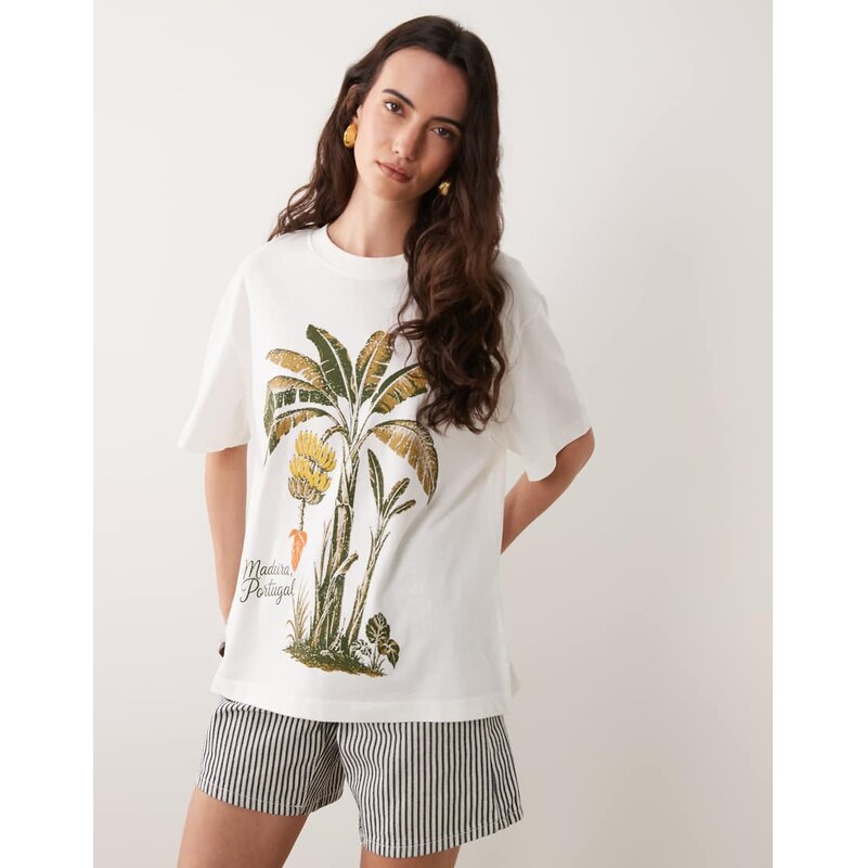 ASOS DESIGN Oversized T-shirt with banana tree graphic in cream