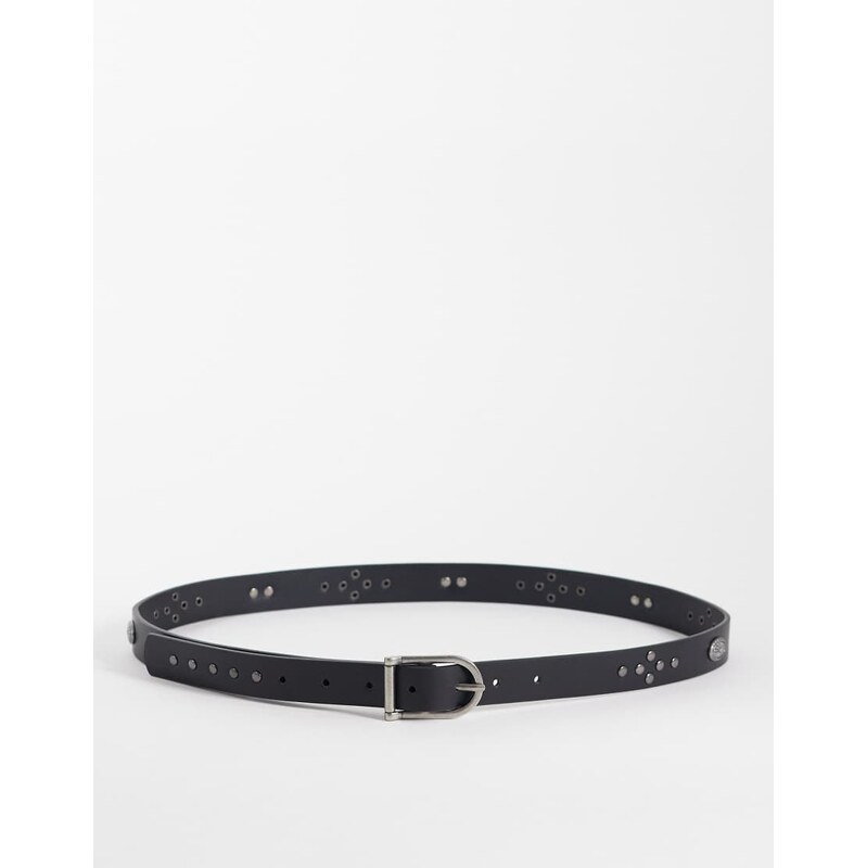 ASOS DESIGN studded faux leather belt in black