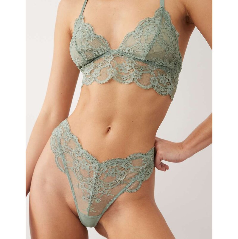 ASOS DESIGN Lola lace thong in vintage green