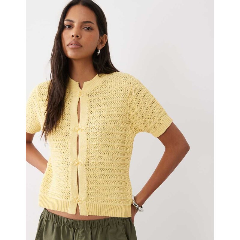 ASOS DESIGN knitted stitch detail short sleeve cardi in