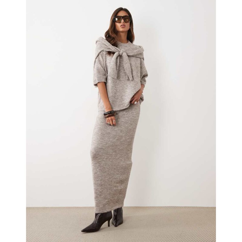 ASOS DESIGN midaxi skirt with wool co-ord in mushroom-Neutral