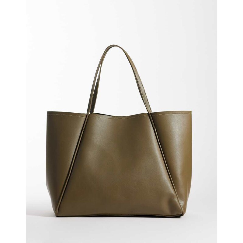 Glamorous oversized faux leather tote bag in olive green