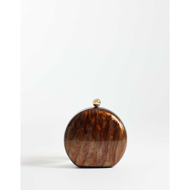 True Decadence round hard shell marble clutch bag in brown