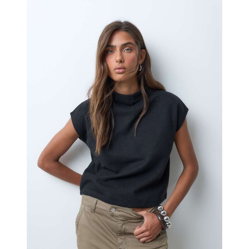 ASOS DESIGN supersoft boxy crop top in black