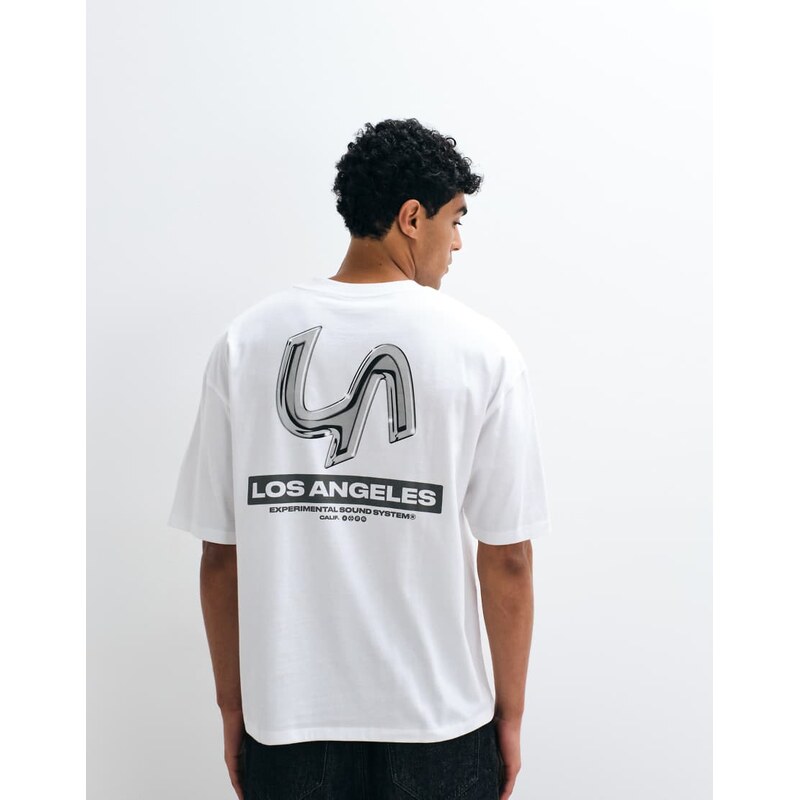 ASOS DESIGN oversized t-shirt with Los Angeles graphic in white