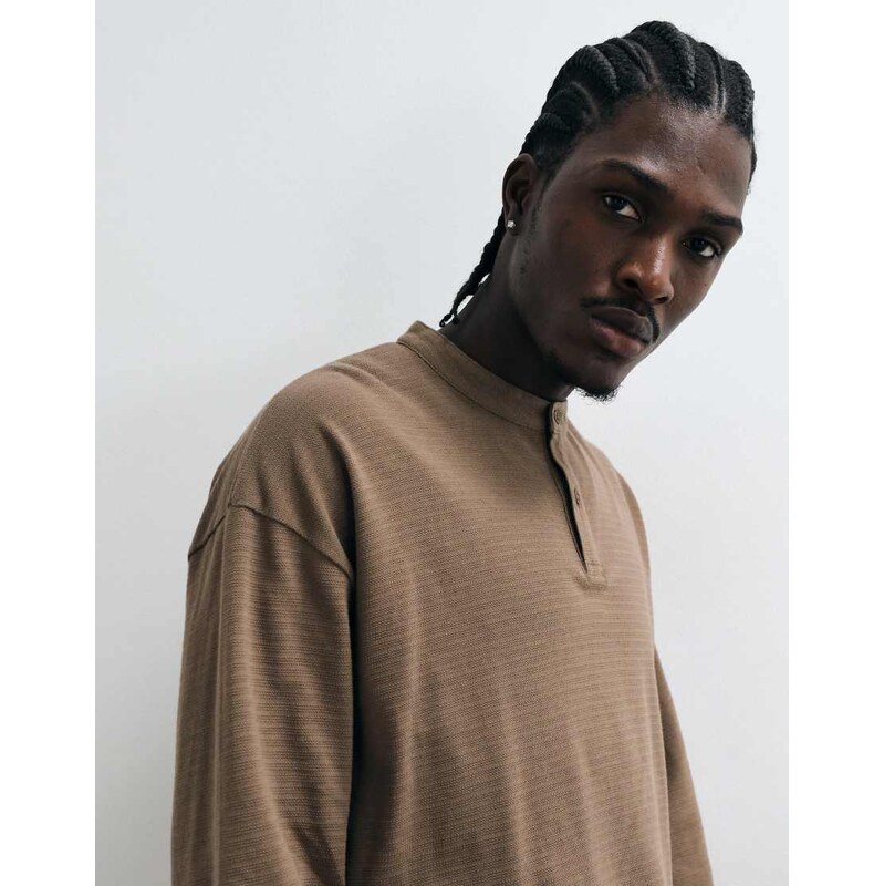ASOS DESIGN boxy oversized long sleeve t-shirt with henley neck