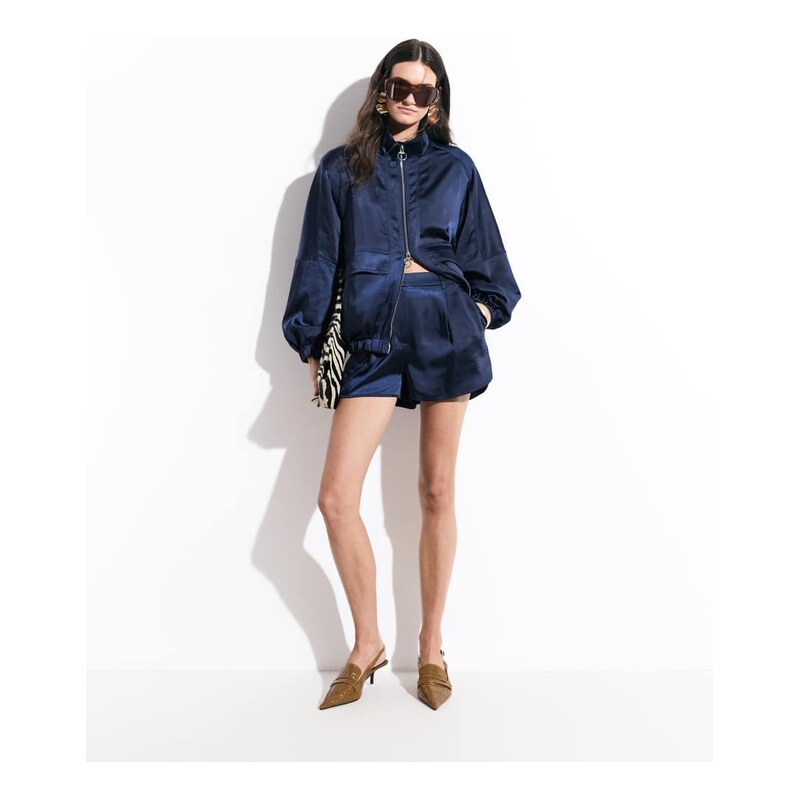 ASOS DESIGN tailored satin runner short in navy