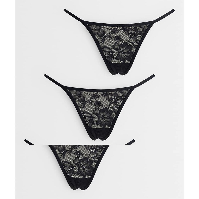 Cotton On 3 pack lace thong set in black