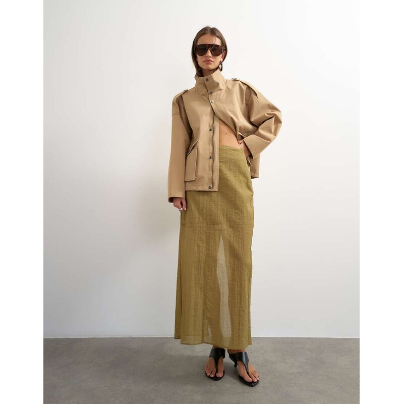 Topshop sheer maxi skirt in khaki-Green