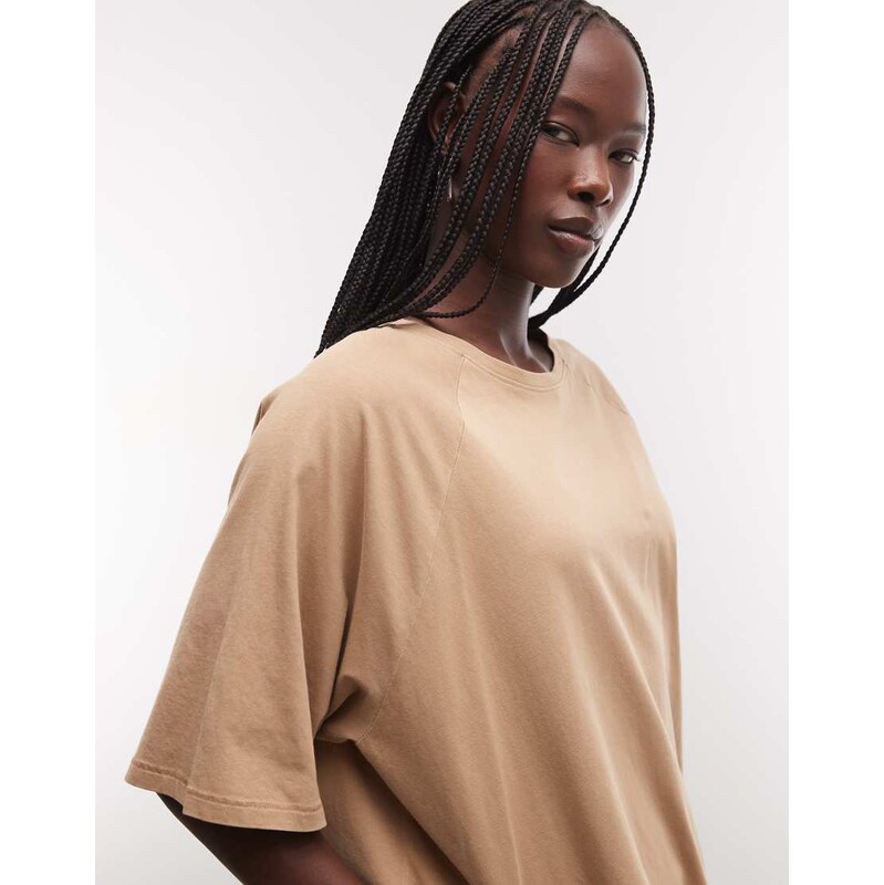 Weekday boxy fit raglan t-shirt in beige-Neutral