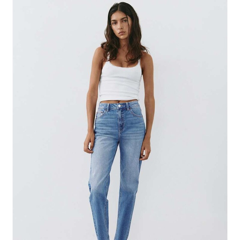 Pull&Bear Petite high-waist slim fit jeans in medium blue