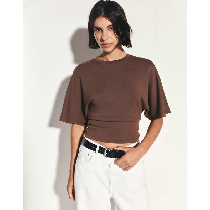 Pull&Bear Modal batwing sleeve t-shirt in brown