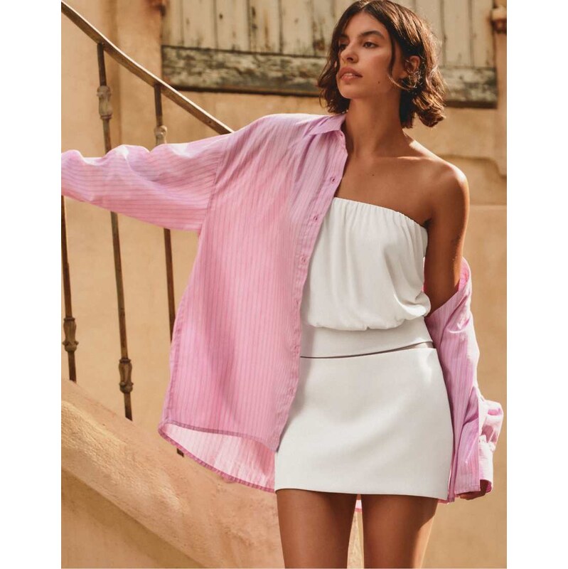 Pull&Bear Striped oversized shirt in pink