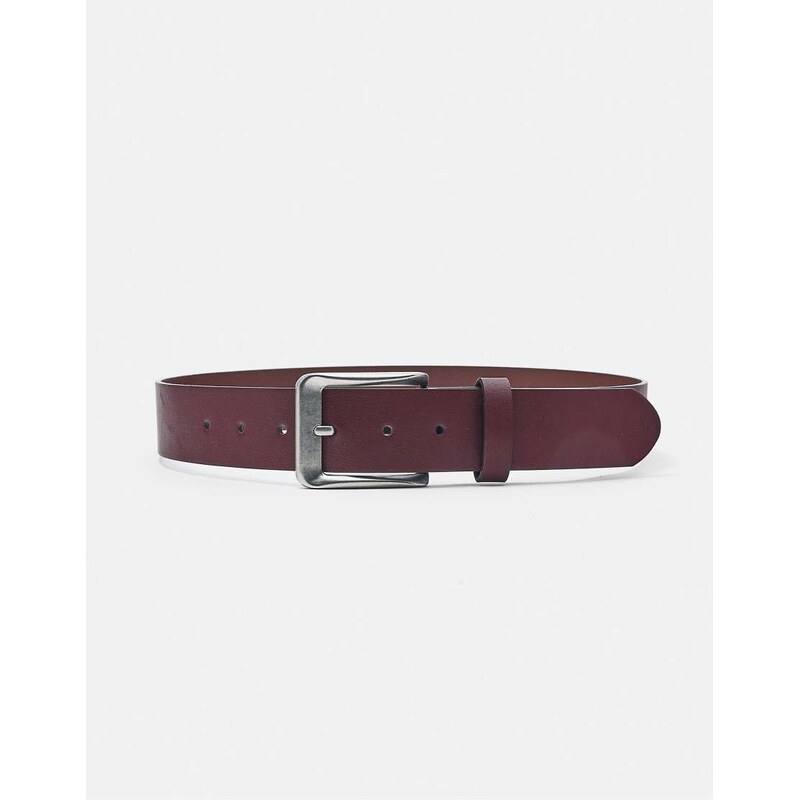 Pull&Bear Basic leather effect belt in burgundy-Red