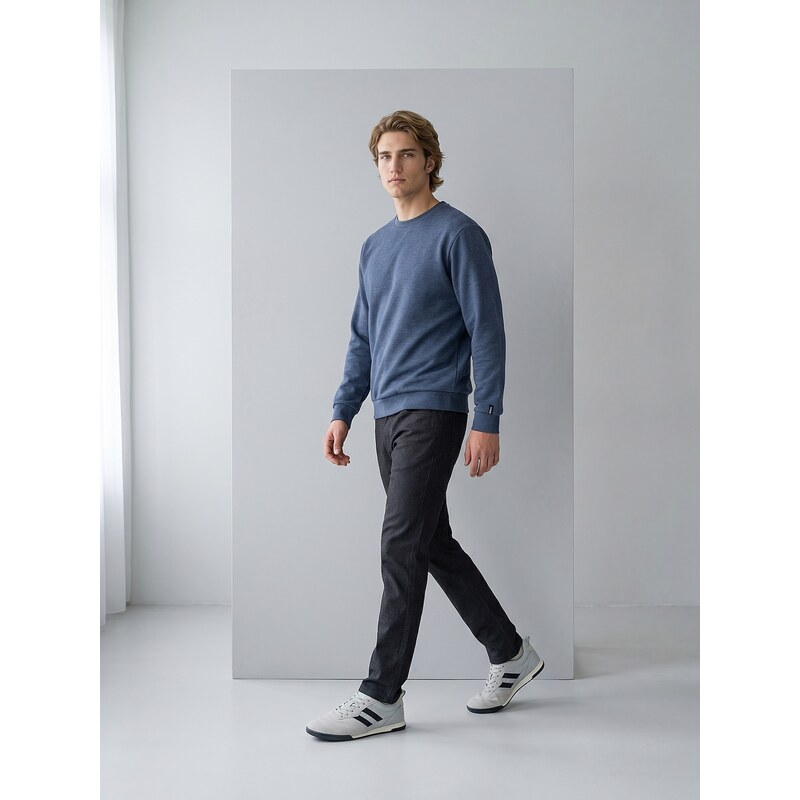 Sinsay - Basic crewneck mikina s příměsí bavlny - námořnická