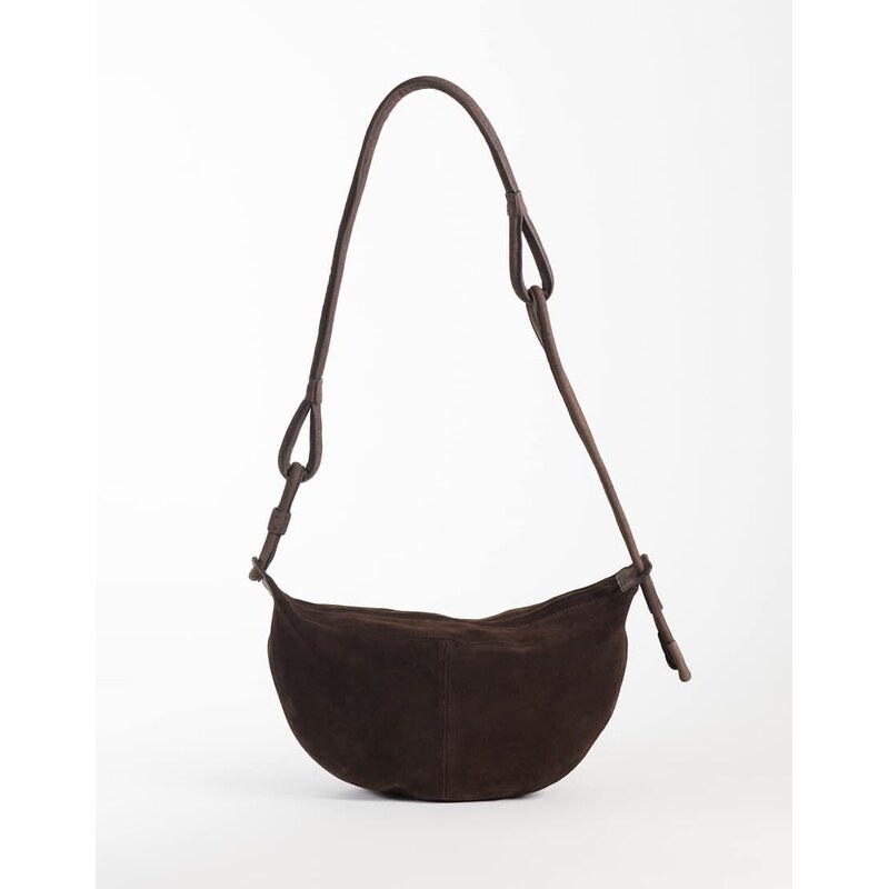 ASOS DESIGN suede sling crossbody bag in chocolate-Brown