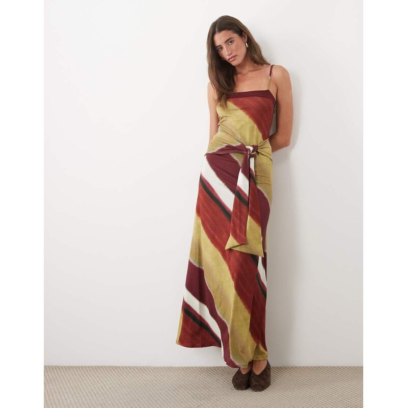 ASOS DESIGN square neck with tie detail maxi dress with ombre