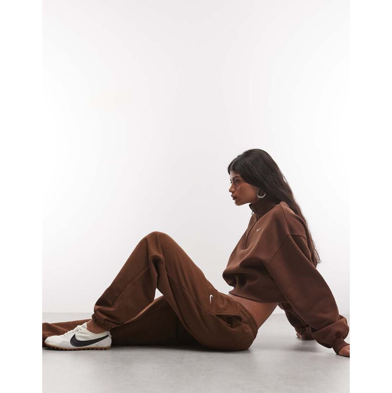 Nike Studio Fleece mid-weight oversized cuffed jogger in brown