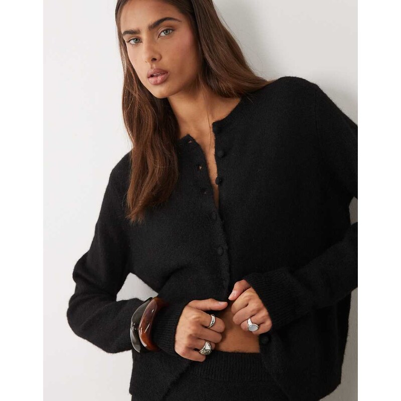 ASOS DESIGN wool blend neat fit cardigan in black