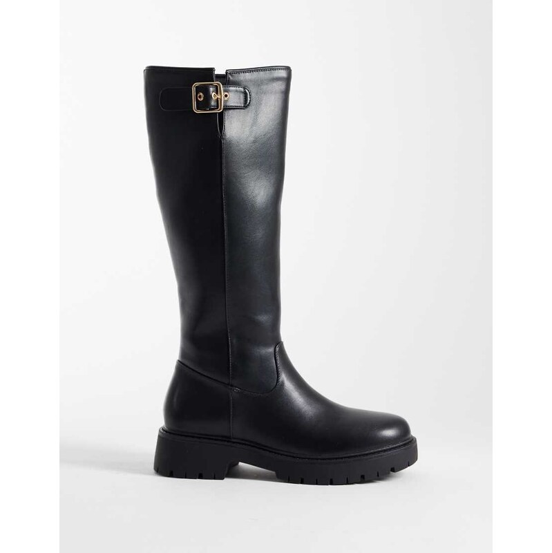 London Rebel Trista chunky knee boots with buckle details in