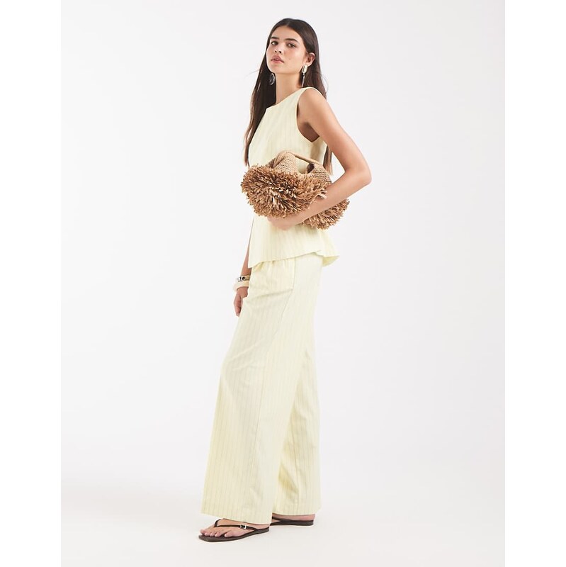 Object wide leg pleat front trouser co-ord in yellow and white