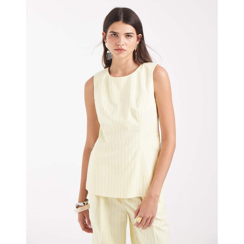 Object sleeveless peplum top co-ord in yellow and white stripes
