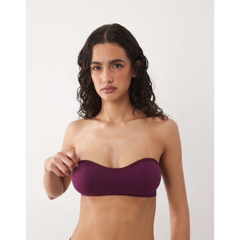 Cotton On seamless sweetheart padded bandeau in blackcurrent