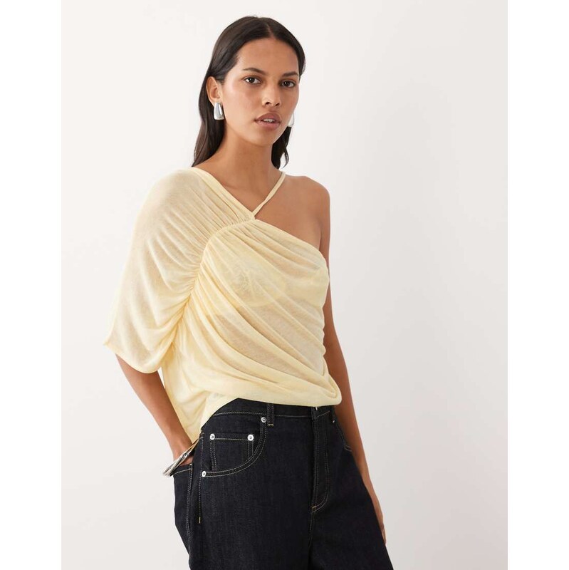 ASOS DESIGN soft semi sheer one shoulder top with ruching in