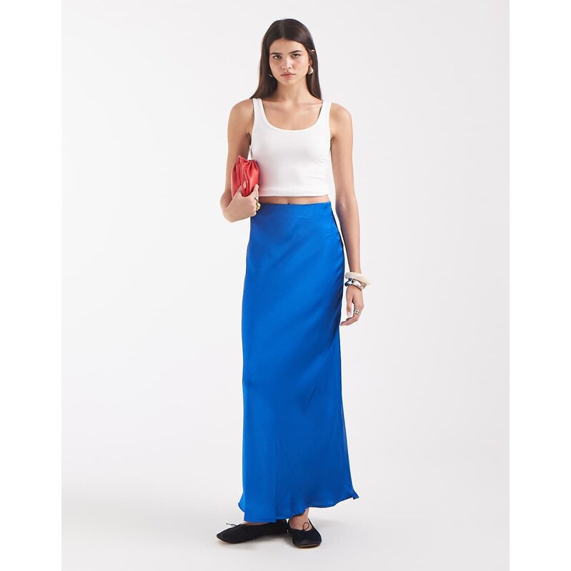 Vero Moda high waist satin maxi skirt in bright blue