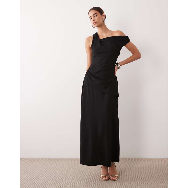 ASOS DESIGN crepe fallen shoulder maxi dress with ruched skirt
